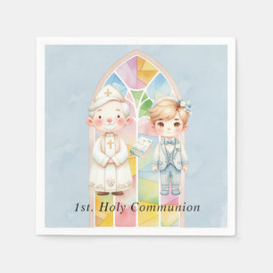 Blue Watercolor Boy 1st. Communion Napkin