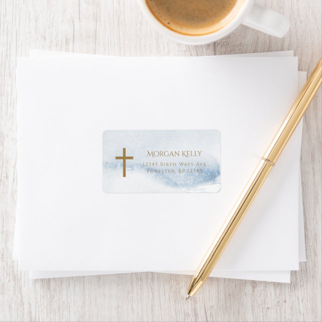 Blue Watercolor Boy Baptism Address Label (Insitu)