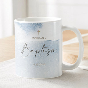 Blue Watercolor Boy Baptism Coffee Mug