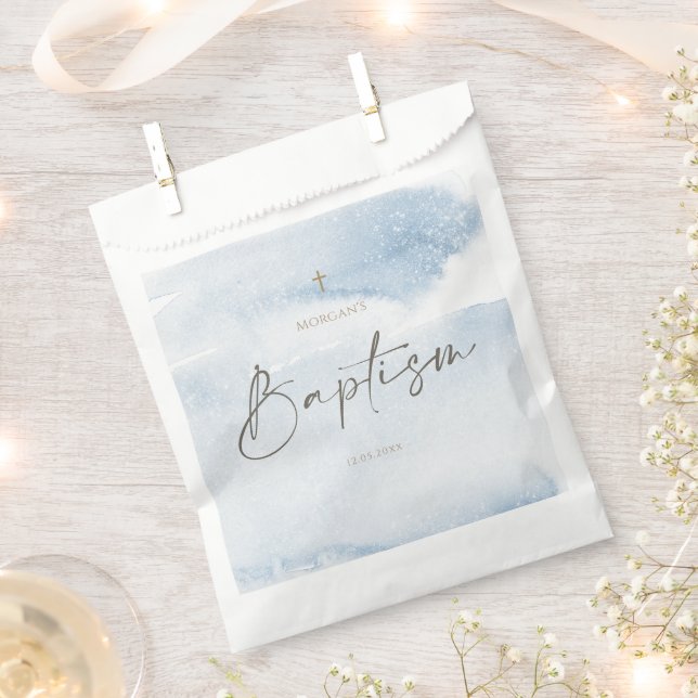Blue Watercolor Boy Baptism Favour Bag (Clipped)
