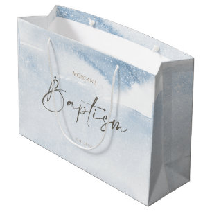 Blue Watercolor Boy Baptism Large Gift Bag