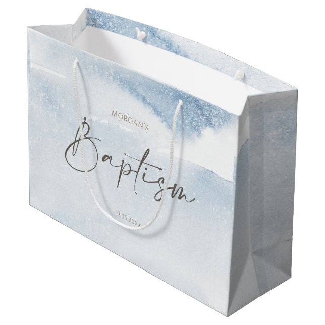 Blue Watercolor Boy Baptism Large Gift Bag (Back Angled)