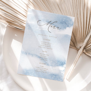 Blue Watercolor Boy Baptism Menu Card