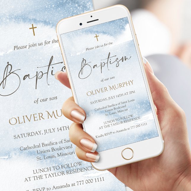Blue Watercolor Boy Baptism Mobile Invite (Blue Watercolor Boy Baptism Mobile Invite)