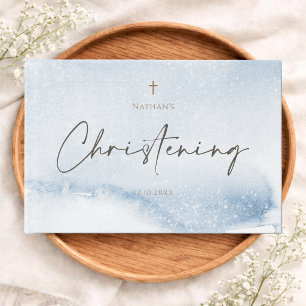 Blue Watercolor Boy Christening Guest Book