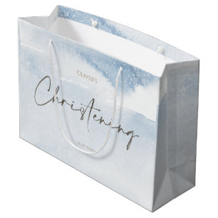 Blue Watercolor Boy Christening Large Gift Bag