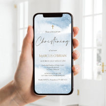 Blue Watercolor Boy Christening Mobile Invite