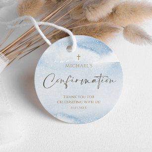 Blue Watercolor Boy Confirmation Favour Tag