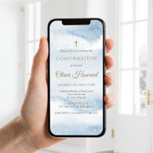 Blue Watercolor Boy Confirmation Mobile Invite