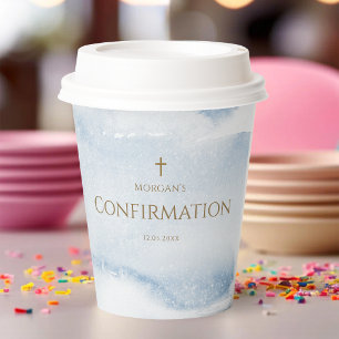 Blue Watercolor Boy Confirmation Paper Cups