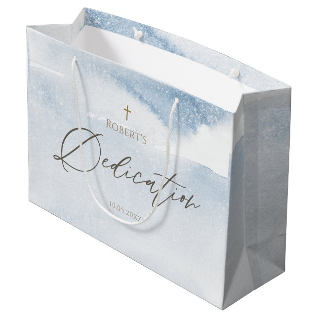 Blue Watercolor Boy Dedication Large Gift Bag (Back Angled)