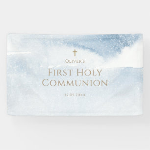 Blue Watercolor Boy First Communion Banner