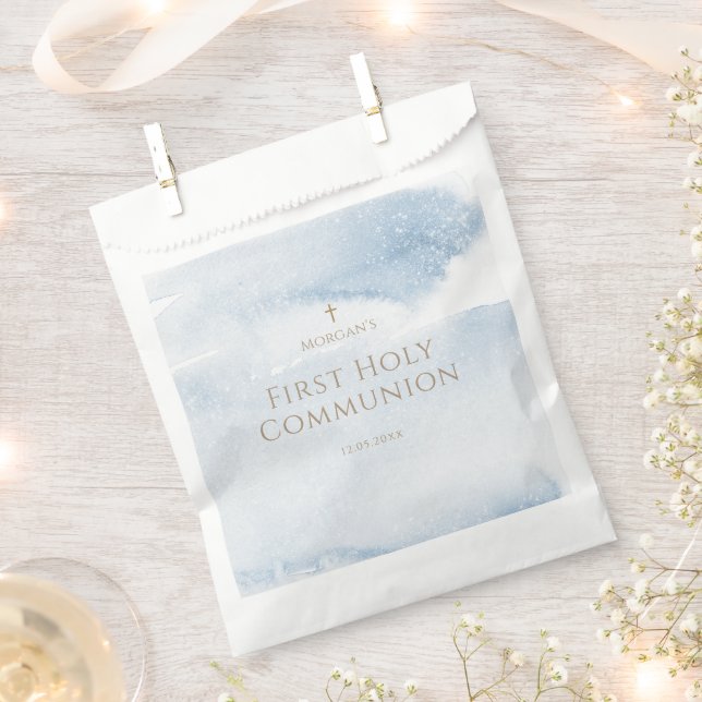 Blue Watercolor Boy First Communion Favour Bag (Clipped)
