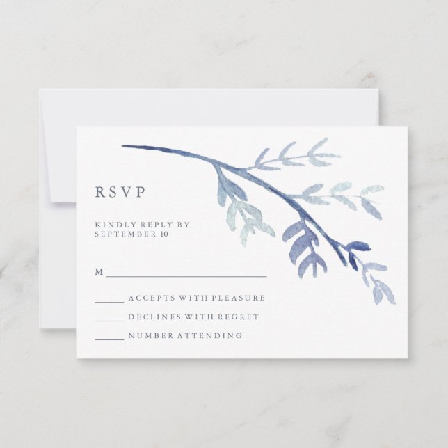 Blue Watercolor Branch Wedding RSVP (Front)