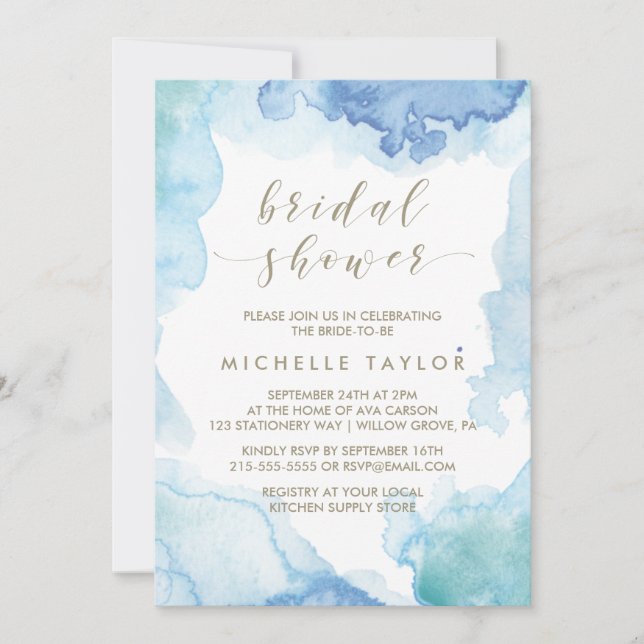 Blue Watercolor Bridal Shower Invitation (Front)