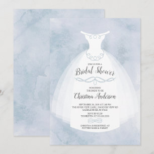 Blue Watercolor Bride Gown Bridal Shower Invitation