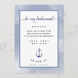 Blue Watercolor Bridesmaid Proposal #Nautical Card