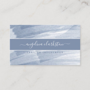 Blue Watercolor Brush Strokes Modern Calligraphy Business Card