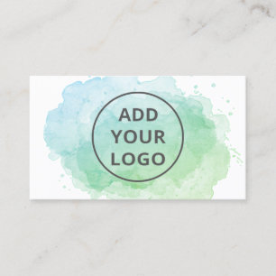 Blue watercolor brushstroke upload your logo Business Card