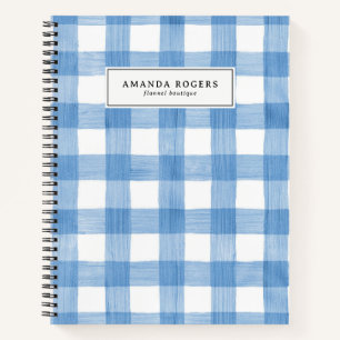 Blue Watercolor Buffalo Plaid Farmhouse custom Notebook