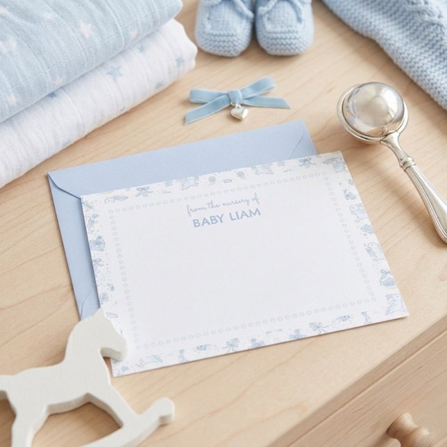 Blue Watercolor Bunny Baby Nursery Note Card (Blue Watercolor Bunny Baby Nursery Note Card)