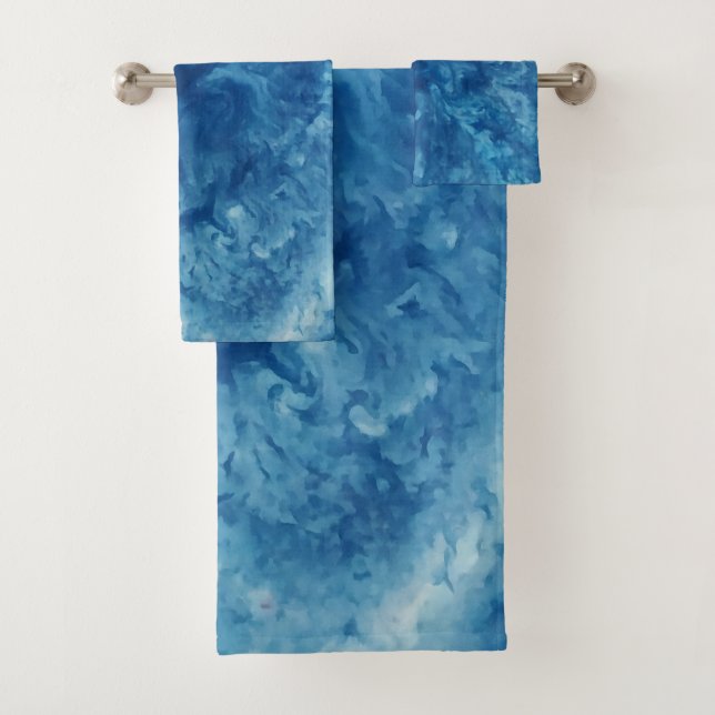 Blue Watercolor Burst Bath Towel Set (Insitu)