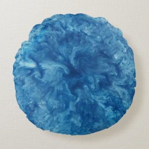 Blue Watercolor Burst Round Cushion