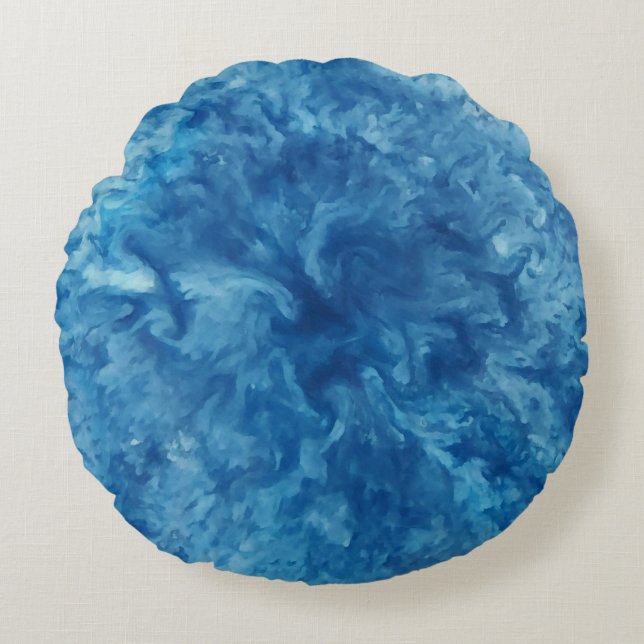 Blue Watercolor Burst Round Cushion (Front)