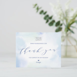 Blue Watercolor Business Logo Package Thank You Card