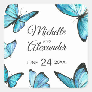 Blue watercolor butterfl Monogram Classic Sticker