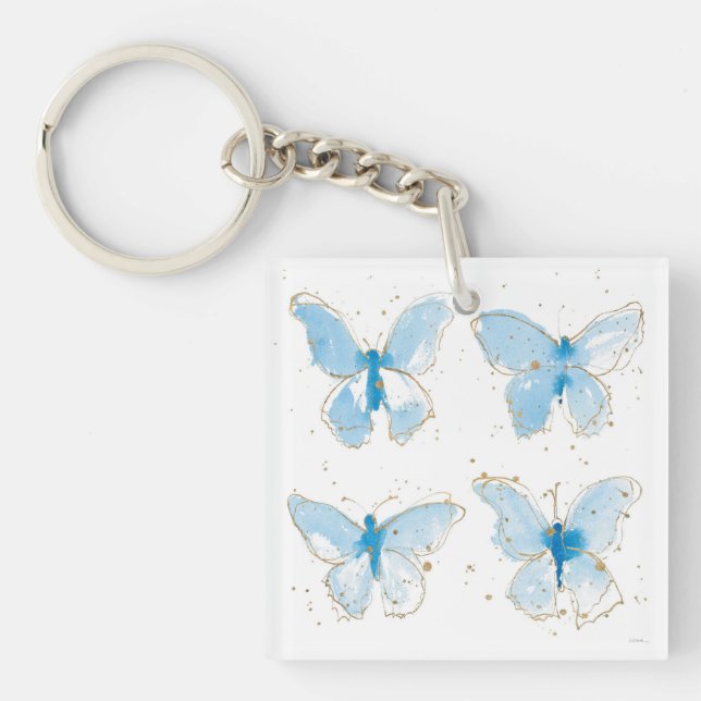 Blue Watercolor Butterflies Key Ring (Front)