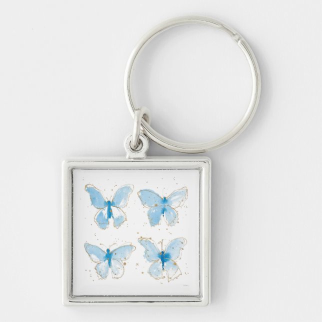 Blue Watercolor Butterflies Key Ring (Front)