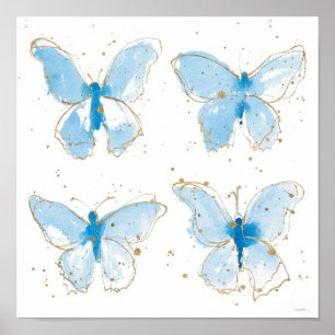 Blue Watercolor Butterflies Poster