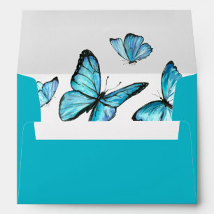 Blue watercolor butterflies Stylish Wedding Envelope