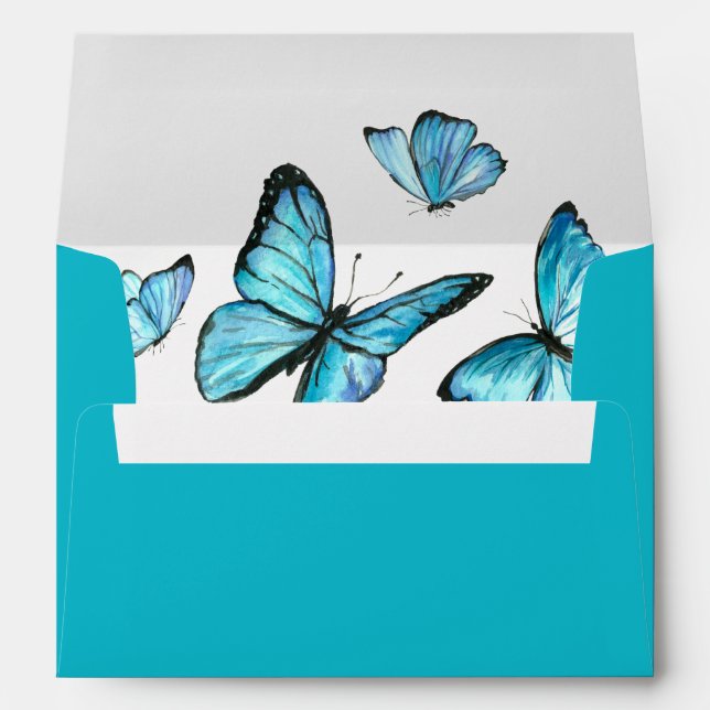 Blue watercolor butterflies Stylish Wedding Envelope (Back (Bottom))