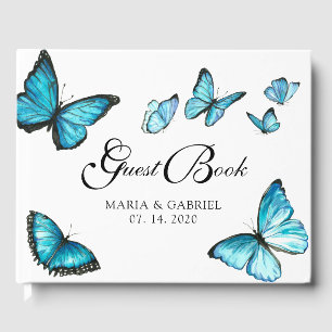 Blue watercolor butterflies Wedding Guest Book