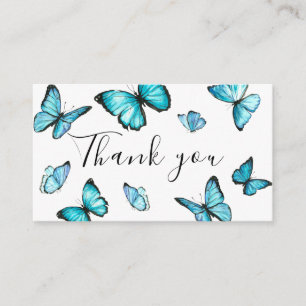Blue watercolor butterflies wedding thank you enclosure card