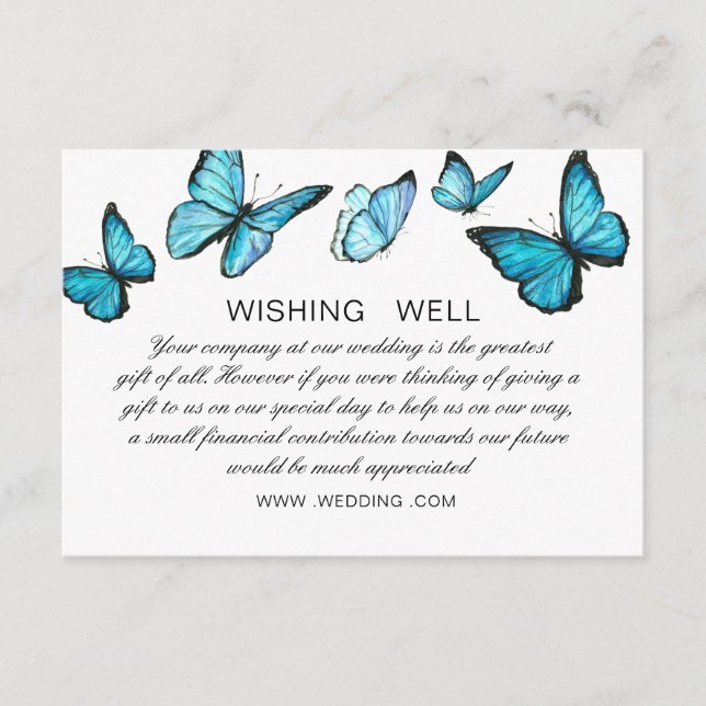 Blue watercolor butterflies Wedding Wishing Well Enclosure Card (Front)
