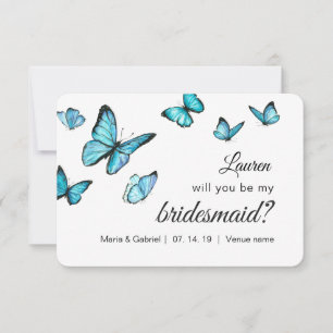 Blue watercolor butterflies Will You Be My Bride I Invitation