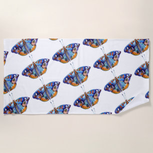 Blue Watercolor Butterfly Art Beach Towel