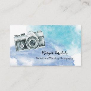 Blue Watercolor Camera Photography Business Card