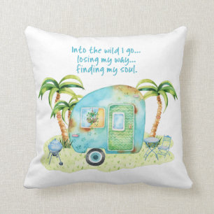 Blue Watercolor Camper Caravan - Finding My Soul Cushion