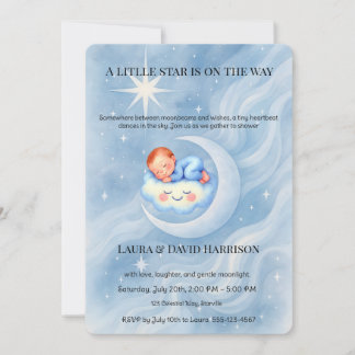 Blue Watercolor Celestial Baby Shower Little Star  Invitation