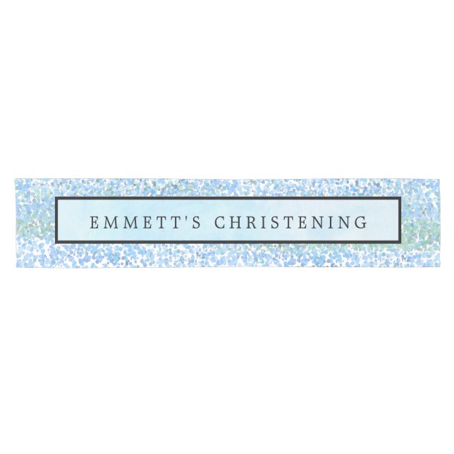 Blue Watercolor Christening Short Table Runner (Horizontal)