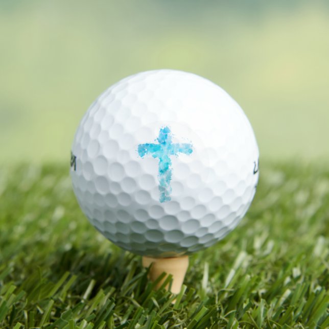 Blue Watercolor Christian Cross Golf Balls (Insitu Tee)