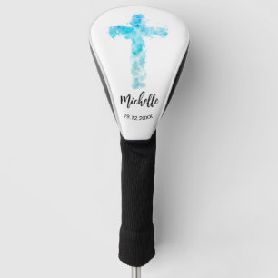 Blue Watercolor Christian Cross  Golf Head Cover