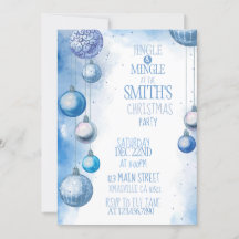 Blue Watercolor Christmas Party Invitation