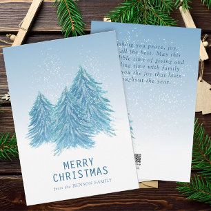 Blue Watercolor Christmas Tree Artistic Holiday Card