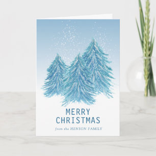 Blue Watercolor Christmas Tree Artistic   Holiday  Card