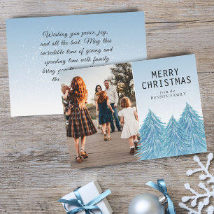 Blue Watercolor Christmas Tree Artistic Photo   Ho Holiday Card